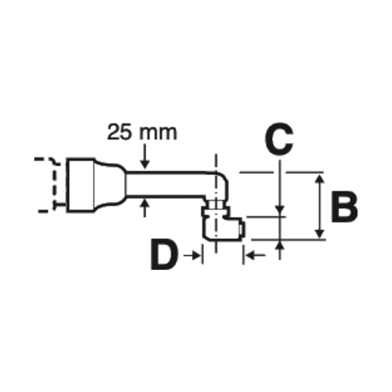 Ingersoll Rand P33N 180° angle head 25 mm – dimension drawing